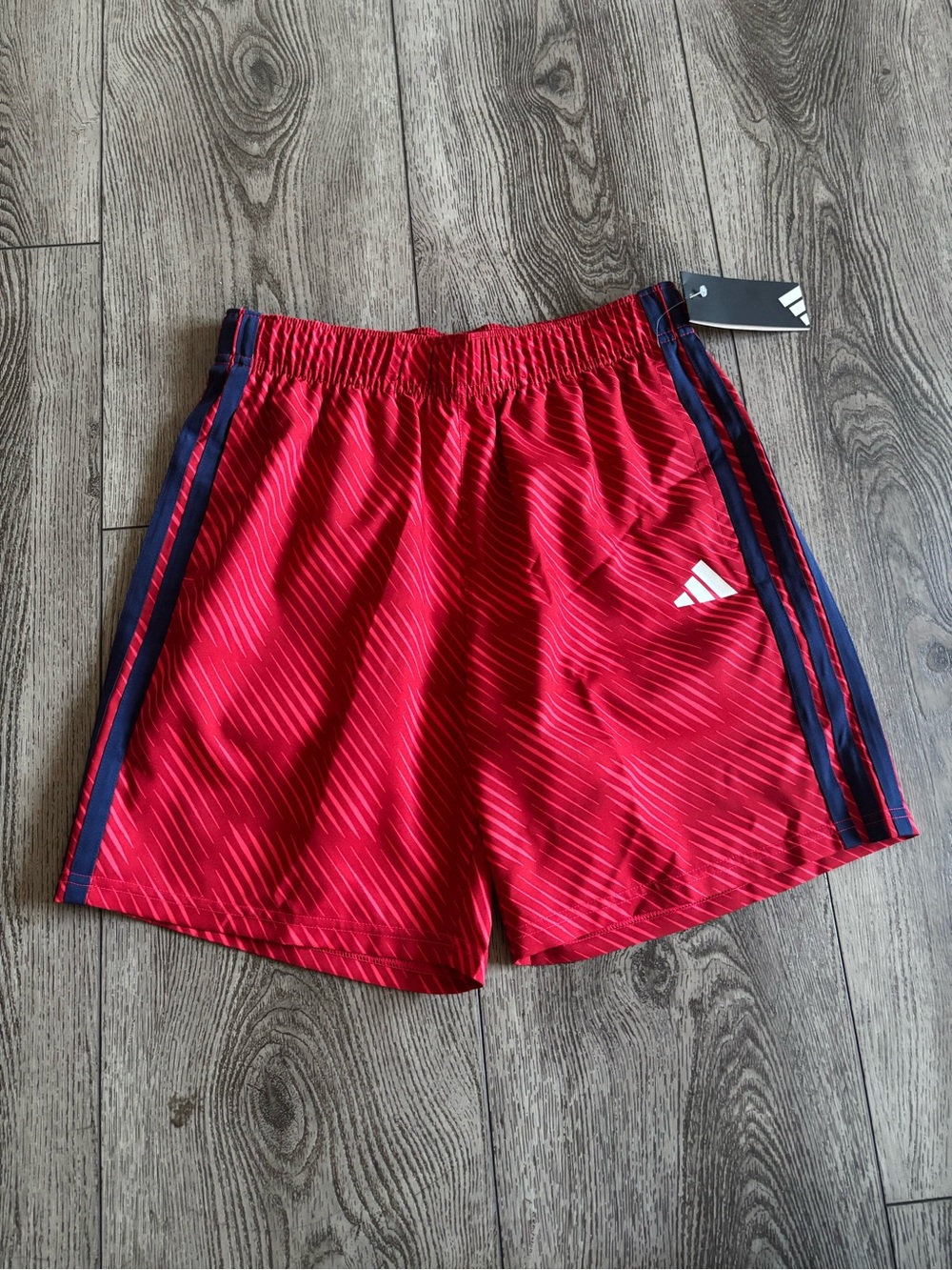 Adidas Red Athletic Shorts with Navy Side Stripes